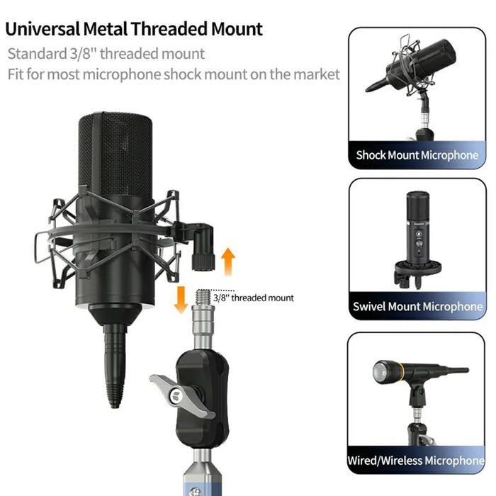 LANPARTE B-DMS-01 Clip On Heavy Duty Microphone Holder Three Sections Adjustable Boom Arm Stand - Blue - 7