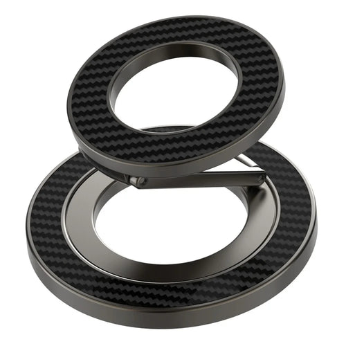 Foldable Metal Kickstand Carbon Fiber Texture Double-Sided Magnetic Holder - Black - 1