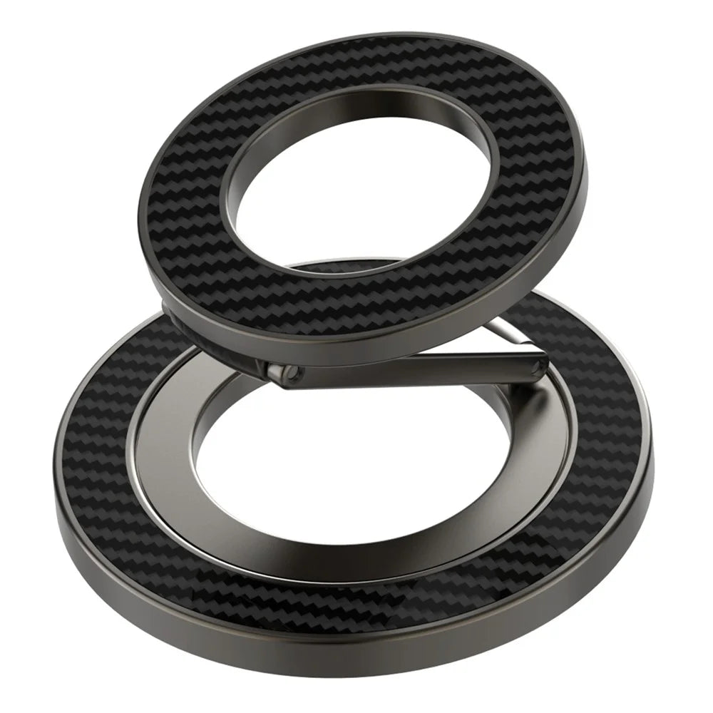 Foldable Metal Kickstand Carbon Fiber Texture Double-Sided Magnetic Holder - Black - 1