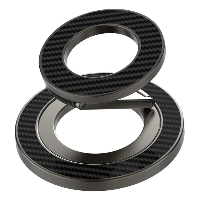 Foldable Metal Kickstand Carbon Fiber Texture Double-Sided Magnetic Holder - Black - 1