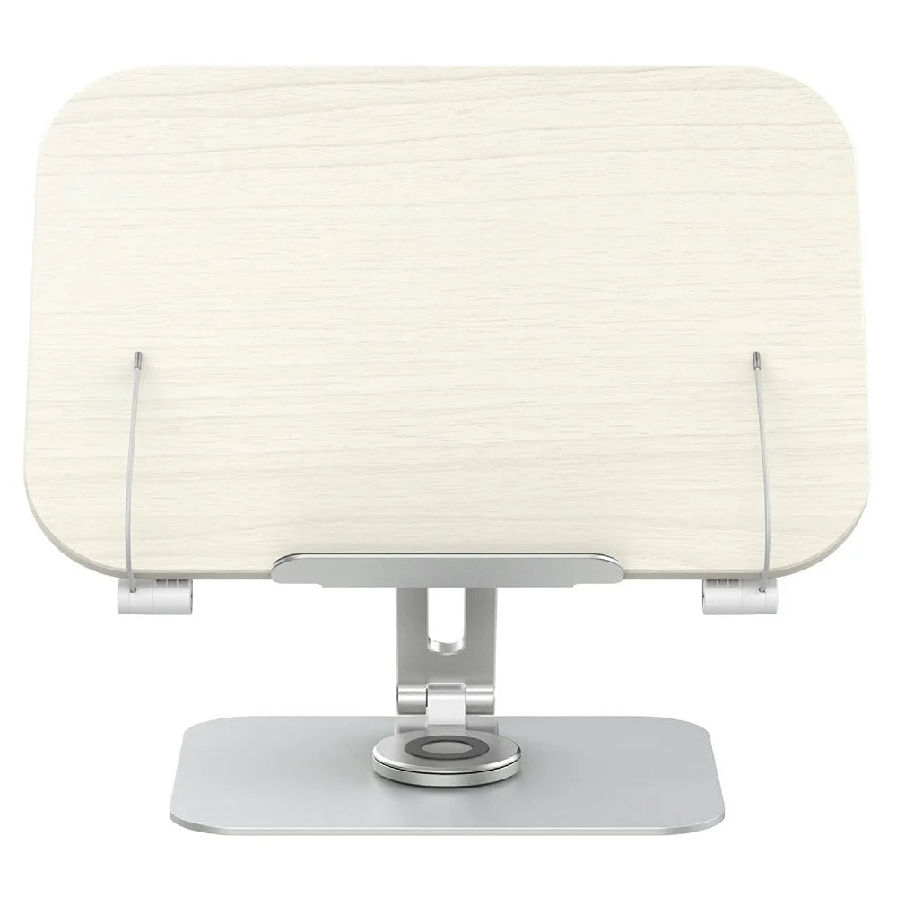 R31 Multifunctional Metal + Wood Reading Stand Book Tablet Laptop Adjustable Rotation Desktop Holder - White - 1