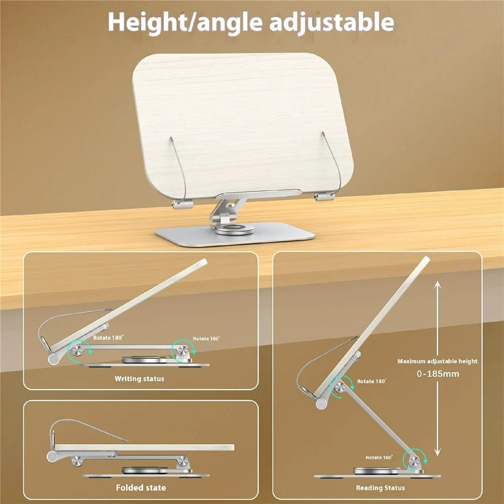 R31 Multifunctional Metal + Wood Reading Stand Book Tablet Laptop Adjustable Rotation Desktop Holder - White - 3