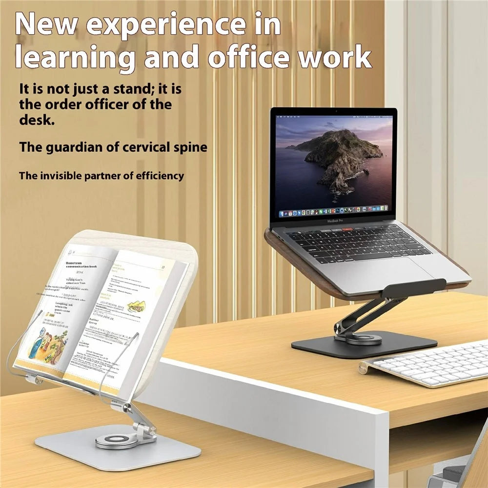 R31 Multifunctional Metal + Wood Reading Stand Book Tablet Laptop Adjustable Rotation Desktop Holder - White - 6