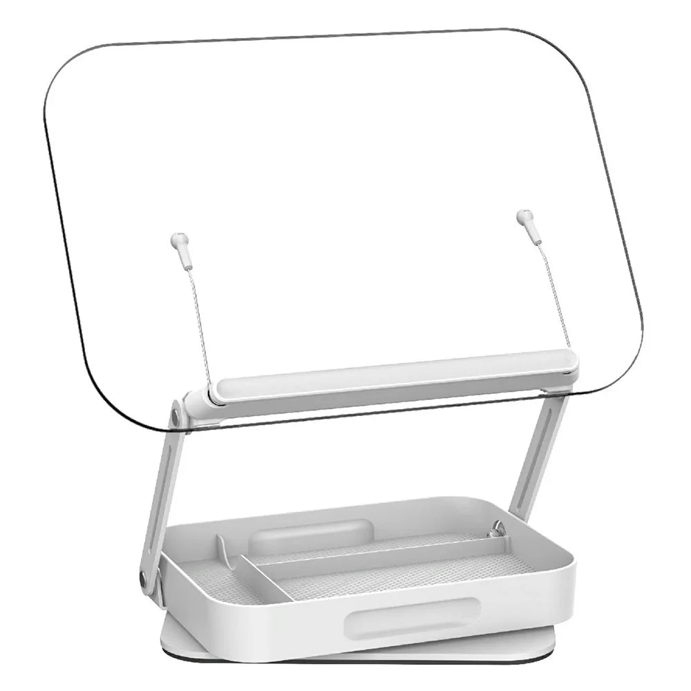 R22H Adjustable Rotating Laptop Tablet Book Holder Stand Foldable Reading Bracket with Bottom Storage Box - 1