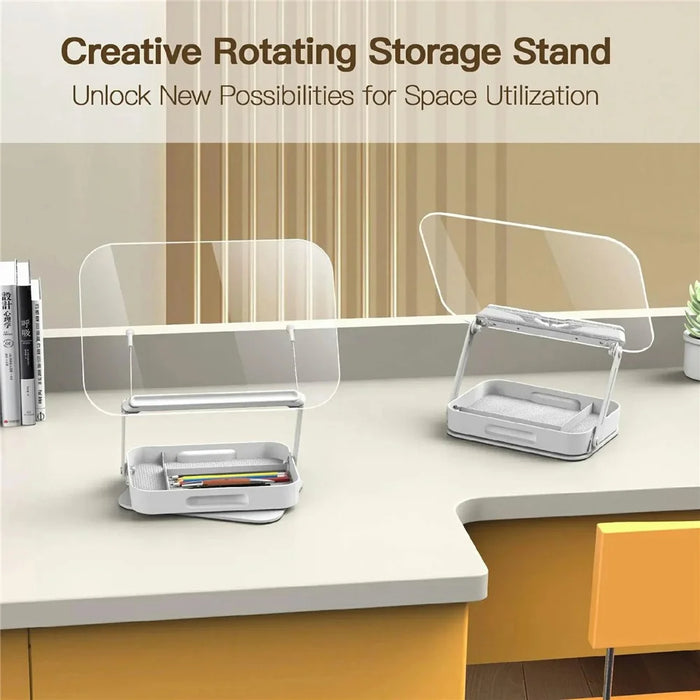 R22H Adjustable Rotating Laptop Tablet Book Holder Stand Foldable Reading Bracket with Bottom Storage Box - 3