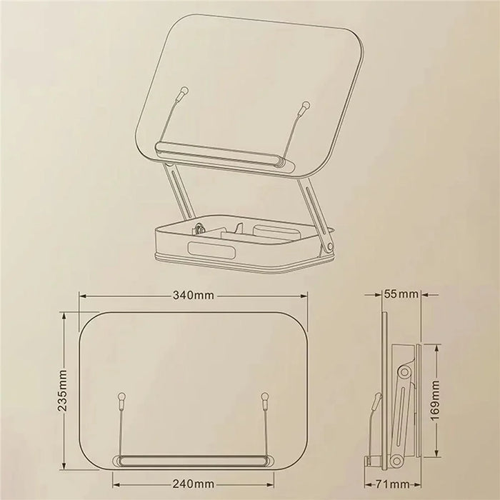 R22H Adjustable Rotating Laptop Tablet Book Holder Stand Foldable Reading Bracket with Bottom Storage Box - 7