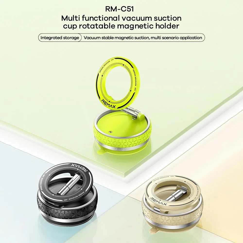 REMAX RM-C51 Multi-Function Vacuum Suction Cup Rotating Magnetic Phone Holder for Car Home Office Travel - Green - 2