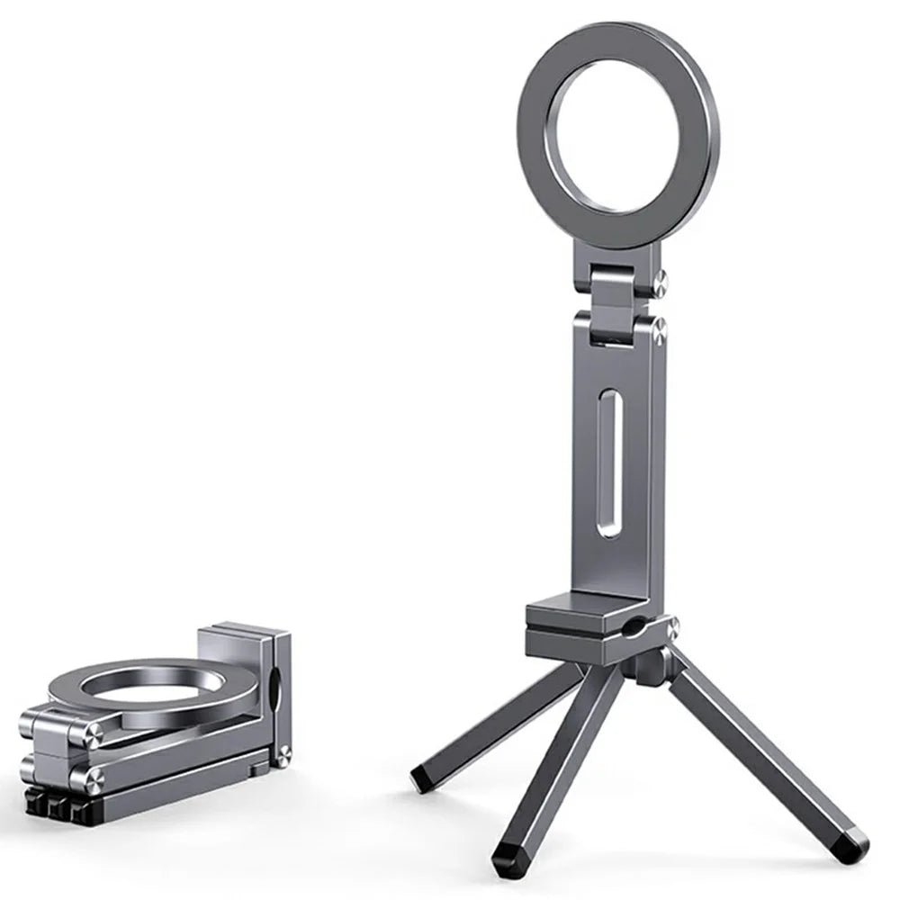 E01S Foldable Magnetic Phone Holder 360 Degree Rotation Clip On Travel Desktop Stand with Tripod - Grey - 1
