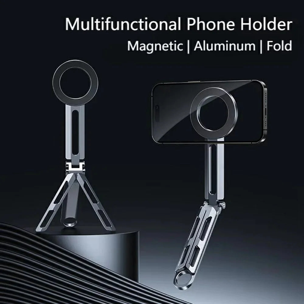 E01S Foldable Magnetic Phone Holder 360 Degree Rotation Clip On Travel Desktop Stand with Tripod - Grey - 5