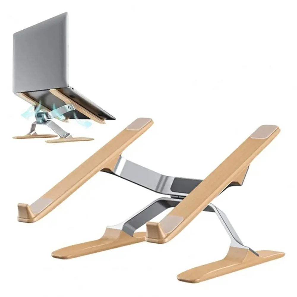 P70W Solid Wood + Aluminum Alloy Cooling Stand for 14-16 Inch Laptops Adjustable Height Desktop Riser Bracket - 1