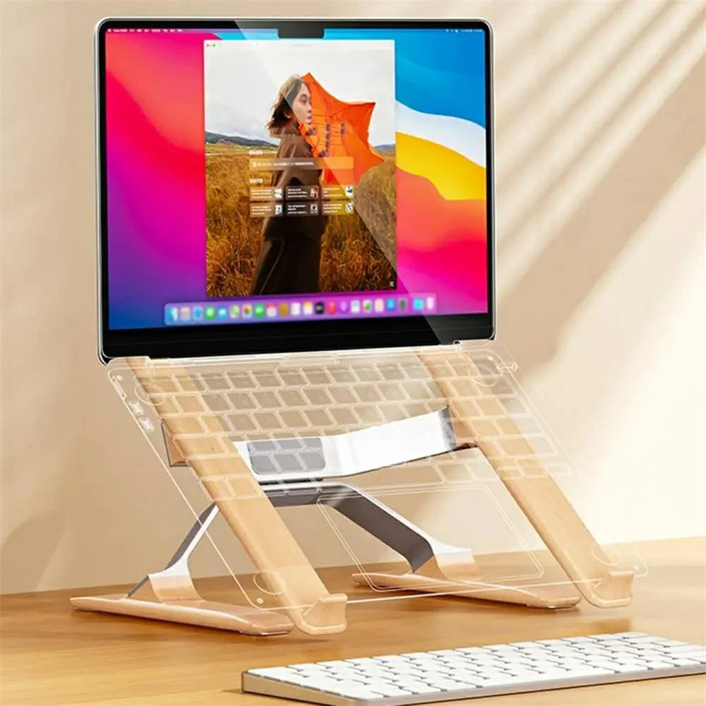P70W Solid Wood + Aluminum Alloy Cooling Stand for 14-16 Inch Laptops Adjustable Height Desktop Riser Bracket - 3