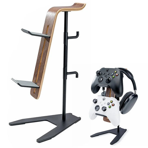 DCR-029 Aluminum alloy + Solid Wood Desktop Organizer for Gaming Controllers Headset Hanger Stand - 1