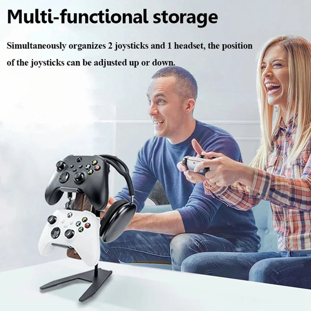 DCR-029 Aluminum alloy + Solid Wood Desktop Organizer for Gaming Controllers Headset Hanger Stand - 4
