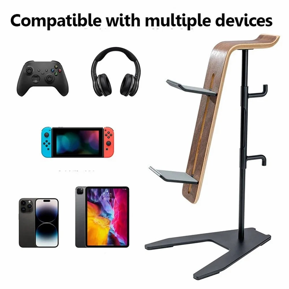 DCR-029 Aluminum alloy + Solid Wood Desktop Organizer for Gaming Controllers Headset Hanger Stand - 6