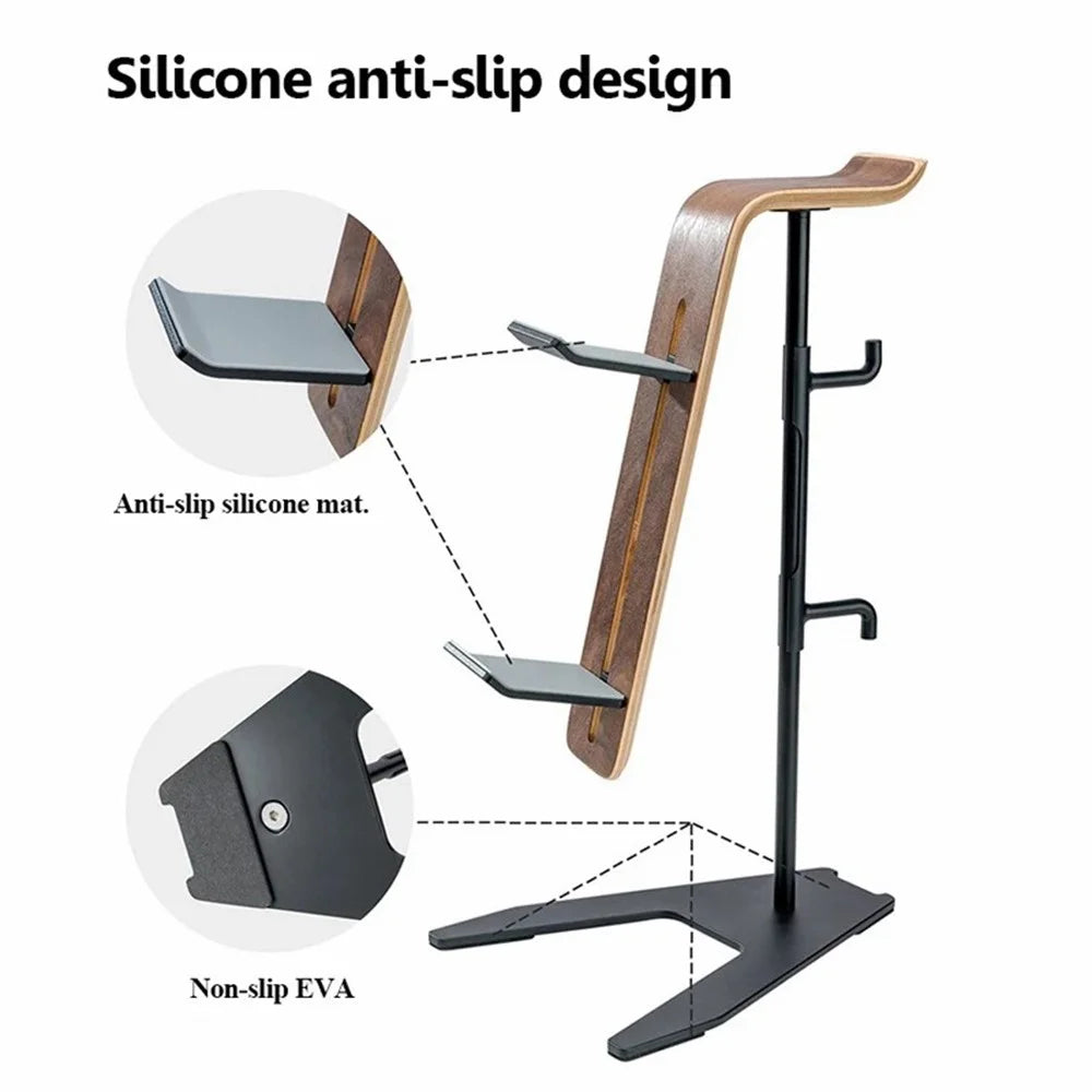 DCR-029 Aluminum alloy + Solid Wood Desktop Organizer for Gaming Controllers Headset Hanger Stand - 7