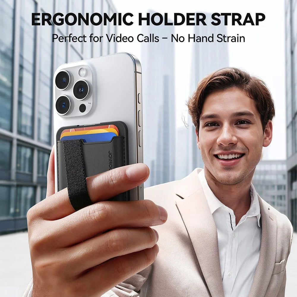 JOYROOM JR-ZS432 Phone Back Card Bag Kickstand Magnetic Card Holder with Hand Grip Strap - 5