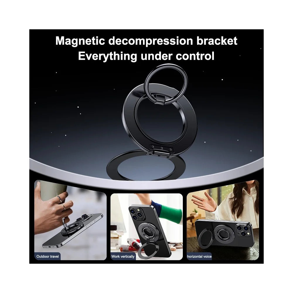 Magnetic Ring Kickstand 360 Degree Rotation Multifunctional 2 in 1 Phone Holder - Titanium Black - 3