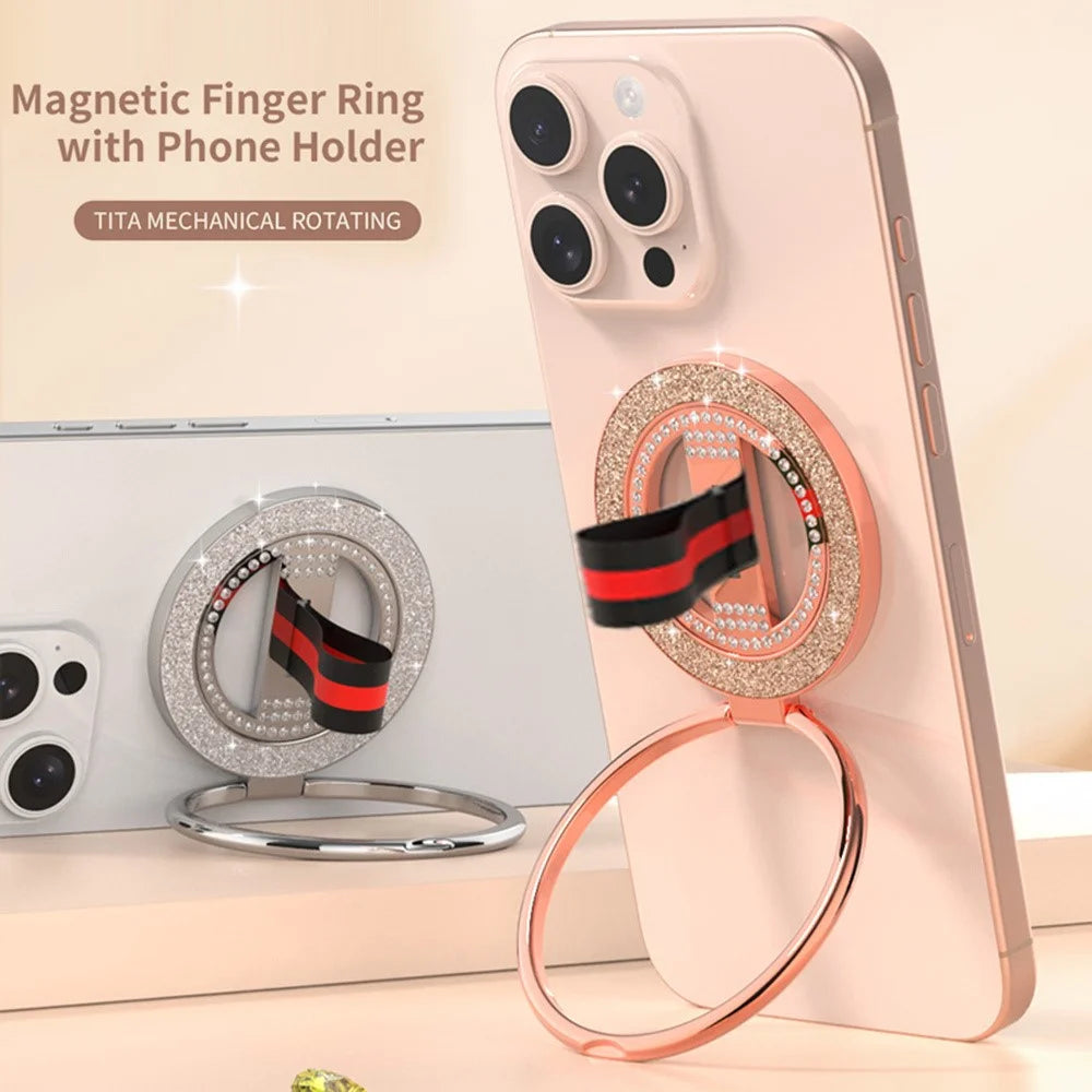 Phone Ring Kickstand 360 Degree Rotation Glitter Rhinestones Magnetic Holder - Red  /  Blue Red - 3