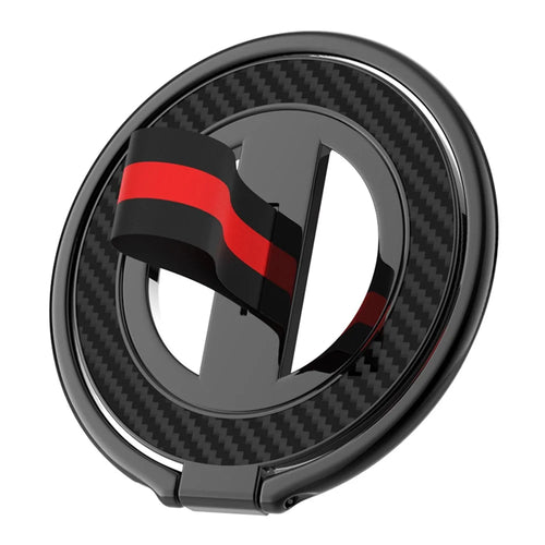 Carbon Fiber Texture Ring Kickstand 360 Degree Rotation Magnetic Phone Holder - Black  /  Black Red - 1