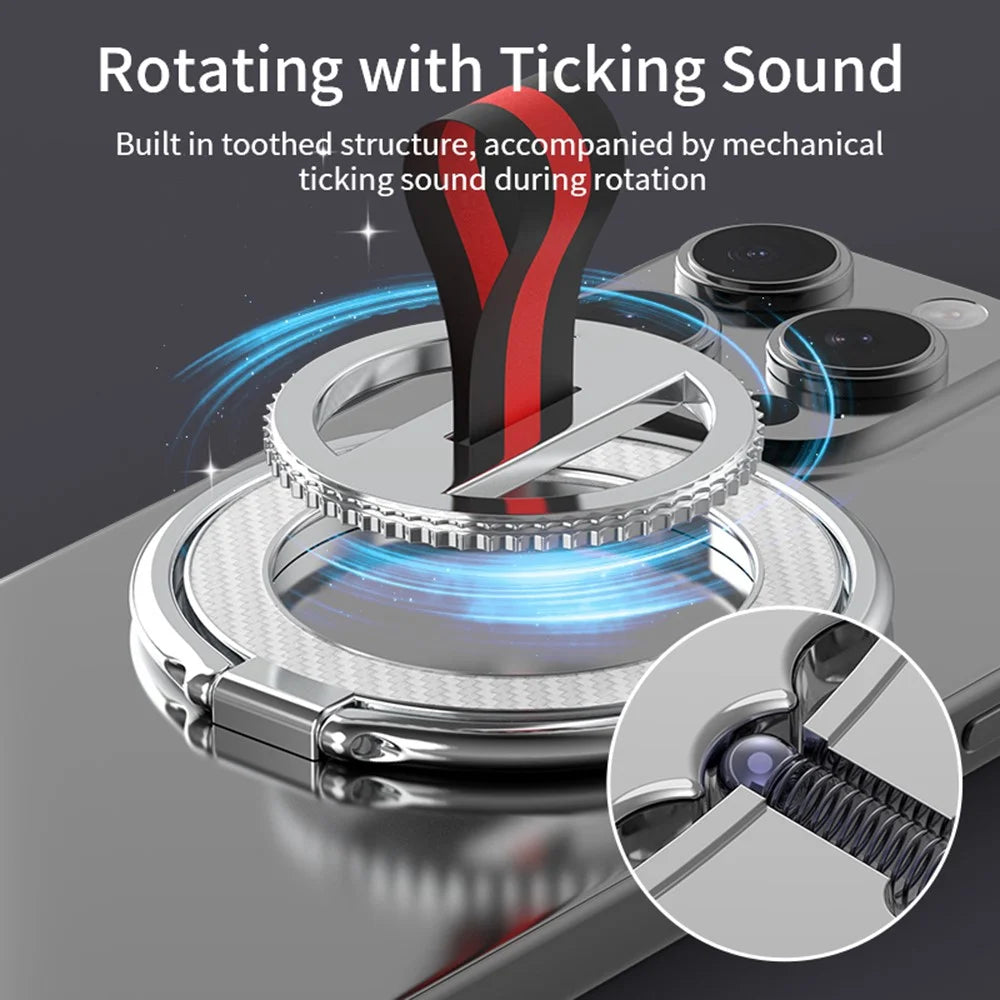 Carbon Fiber Texture Ring Kickstand 360 Degree Rotation Magnetic Phone Holder - Black  /  Black Red - 5