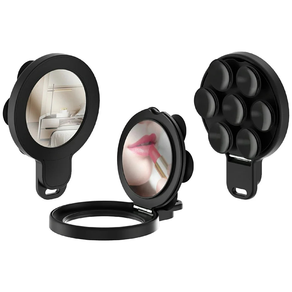 Silicone Suction Cup Mirror Stand Compatible wth MagSafe Magnetic Mount with Built-in Mirror - Black - 1