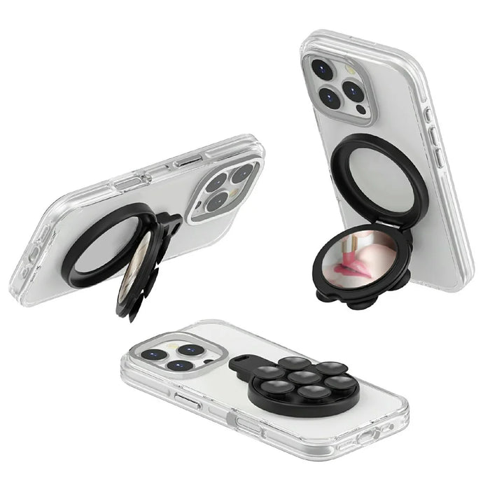 Silicone Suction Cup Mirror Stand Compatible wth MagSafe Magnetic Mount with Built-in Mirror - Black - 2