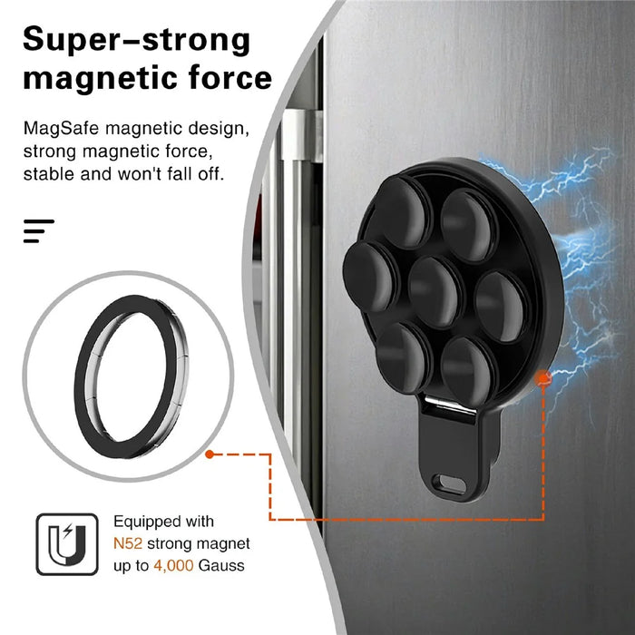 Silicone Suction Cup Mirror Stand Compatible wth MagSafe Magnetic Mount with Built-in Mirror - Black - 4
