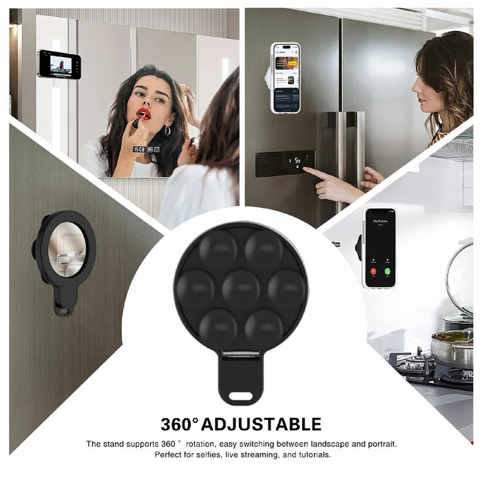 Silicone Suction Cup Mirror Stand Compatible wth MagSafe Magnetic Mount with Built-in Mirror - Black - 6
