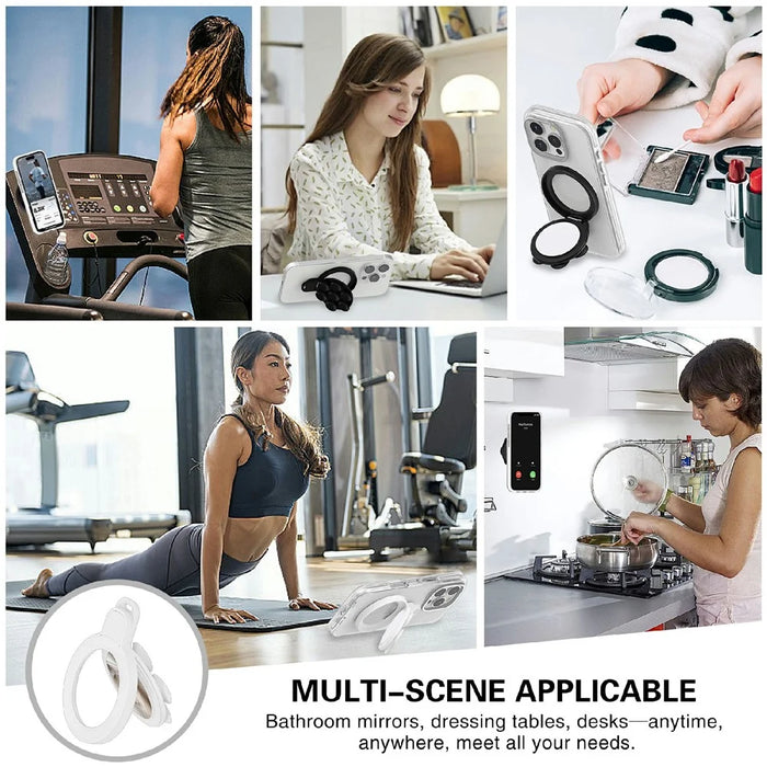 Silicone Suction Cup Mirror Stand Compatible wth MagSafe Magnetic Mount with Built-in Mirror - Black - 7