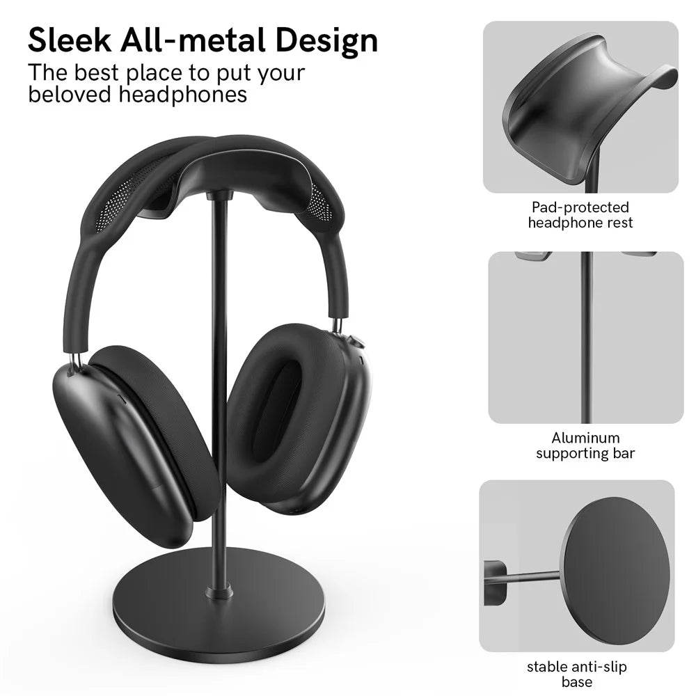 AHASTYLE WG120 Headphones Stand For AirPods Max / Beats Aluminum Non-Slip Detachable Headset Holder - Black - 3