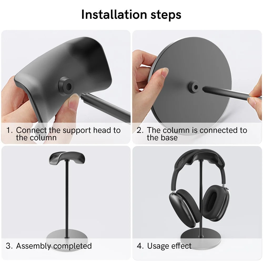 AHASTYLE WG120 Headphones Stand For AirPods Max / Beats Aluminum Non-Slip Detachable Headset Holder - Black - 5