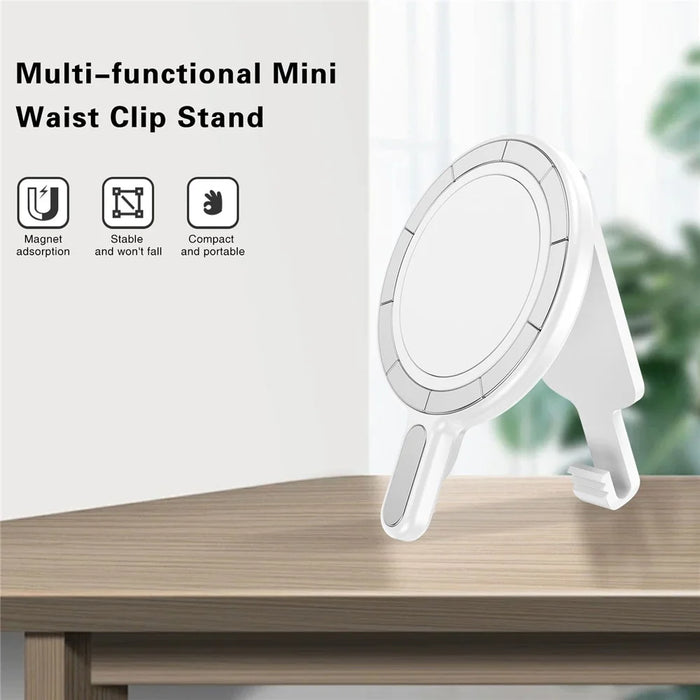 Universal Magnetic Phone Stand Anti Drop Waist Clip Bracket for Desktop / Computer Mount - Electroplated Silver - 3