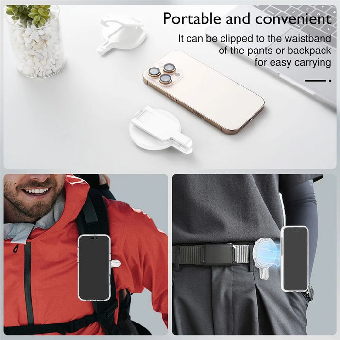 Universal Magnetic Phone Stand Anti Drop Waist Clip Bracket for Desktop / Computer Mount - Electroplated Silver - 4