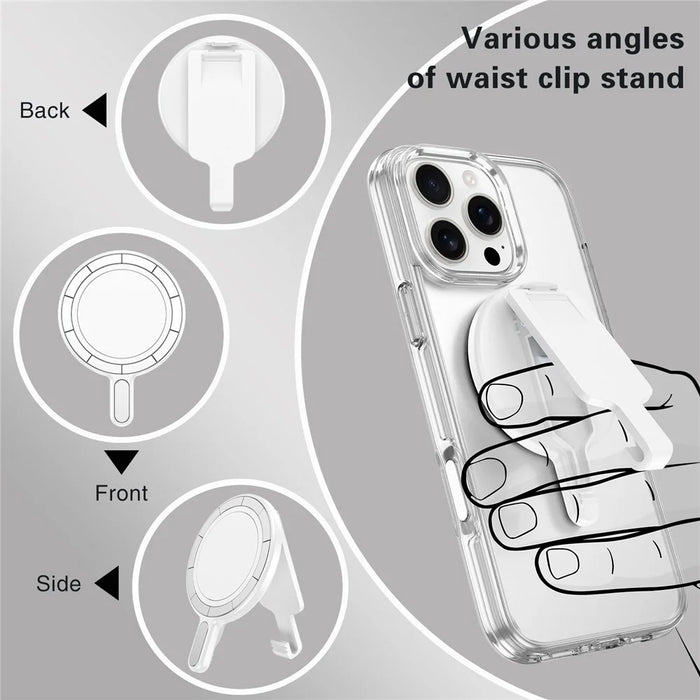 Universal Magnetic Phone Stand Anti Drop Waist Clip Bracket for Desktop / Computer Mount - Electroplated Silver - 5