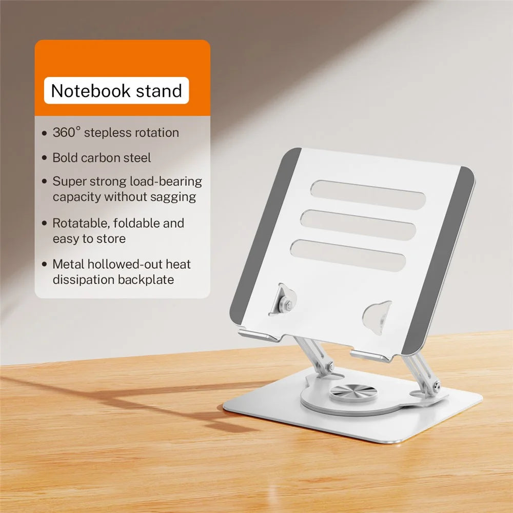 J61 12-17.3 inch Tablets Laptop Stand Height Adjustable Rotating Foldable Carbon Steel Notebook Desktop Holder Riser - Silver - 2
