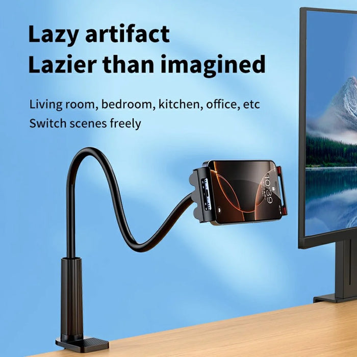 Flexible Adjustable Angle Lazy Phone Tablet Clip-on Desk Tablet Holder - Black - 5