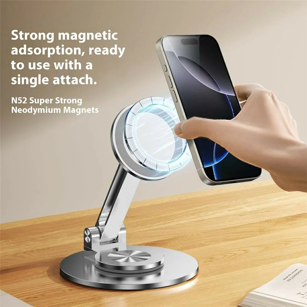 CX-1 Foldable Magnetic Phone Stand 360 Degree Rotatable Desktop Holder Compatible with MagSafe - Silver - 2