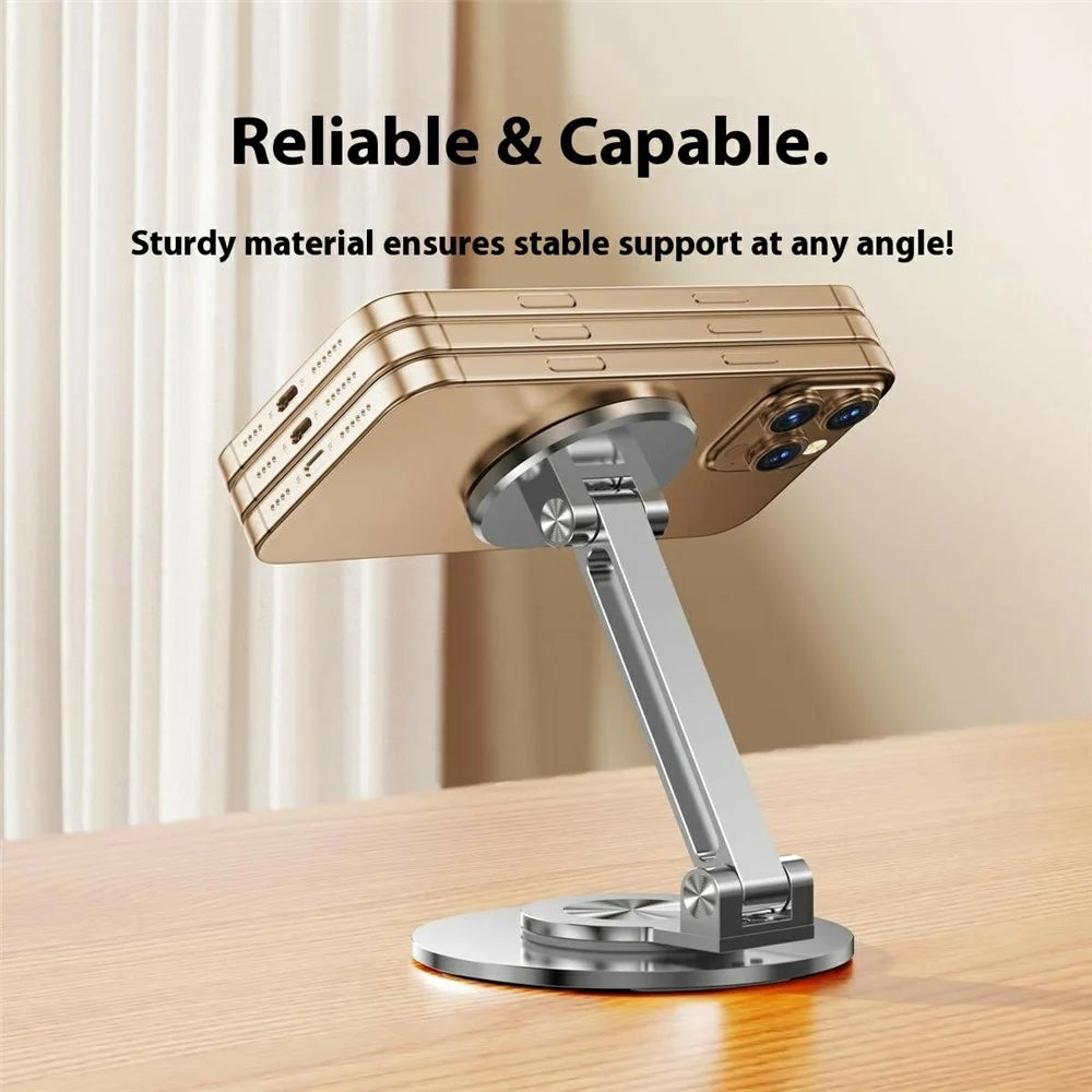 CX-1 Foldable Magnetic Phone Stand 360 Degree Rotatable Desktop Holder Compatible with MagSafe - Silver - 3
