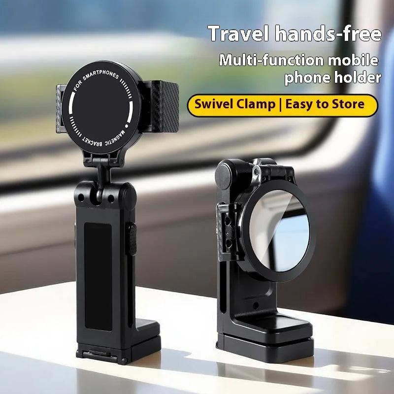 Foldable Phone Stand Portable Holder For Airplane / Train Tray Table Travel Use - L1 Clamp Arm with Mirror - 2