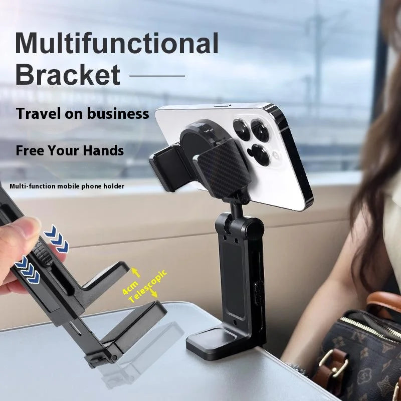 Foldable Phone Stand Portable Holder For Airplane / Train Tray Table Travel Use - L1 Clamp Arm with Mirror - 3