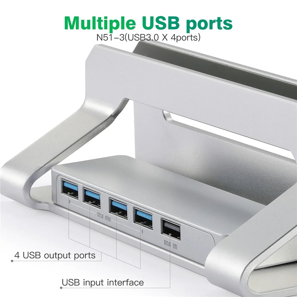D051-3 Vertical Laptop Stand USB Hub Space Saving Notebook Holder Desktop Bracket with 4 USB Ports - 3