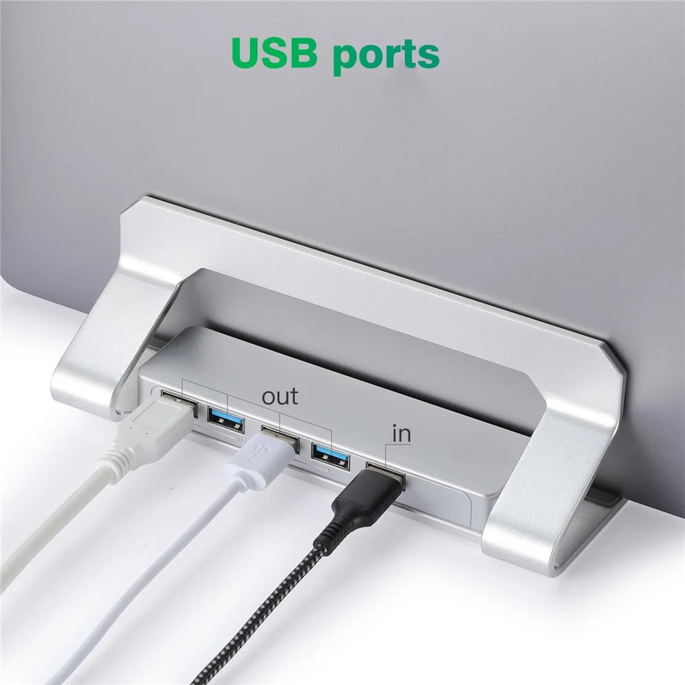 D051-3 Vertical Laptop Stand USB Hub Space Saving Notebook Holder Desktop Bracket with 4 USB Ports - 4