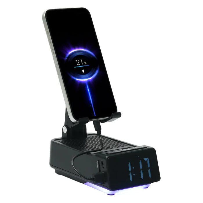 F30 Smartphone Stand Speaker LED Night Light Bluetooth-Compatible Foldable Desk Holder with Clock Ambient Lighting - Black/Foldable - 1
