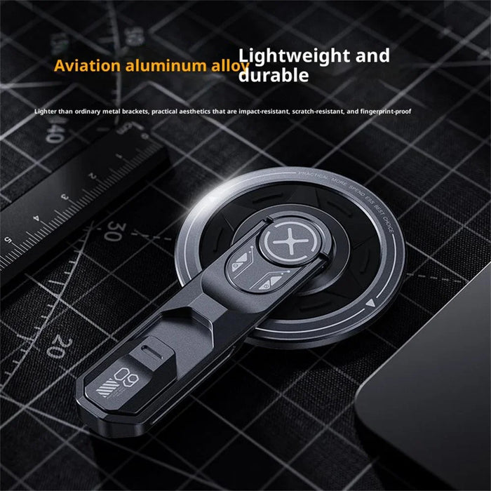 T9 Magnetic Phone Stand 360 Degree Rotation Folding Desktop Holder Double Sided Adhesive Ring Grip - Grey - 4