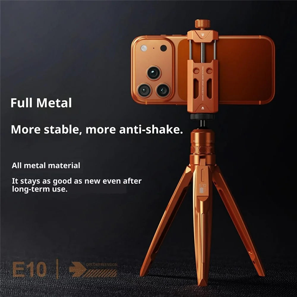 E10 Aluminum Alloy Tripod for Smartphones Action Cameras Desktop Stand Handheld Selfie Stick - Orange - 3