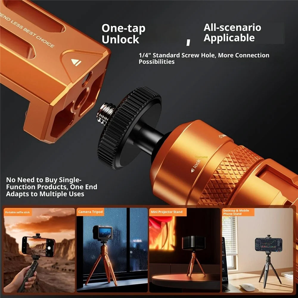 E10 Aluminum Alloy Tripod for Smartphones Action Cameras Desktop Stand Handheld Selfie Stick - Orange - 4