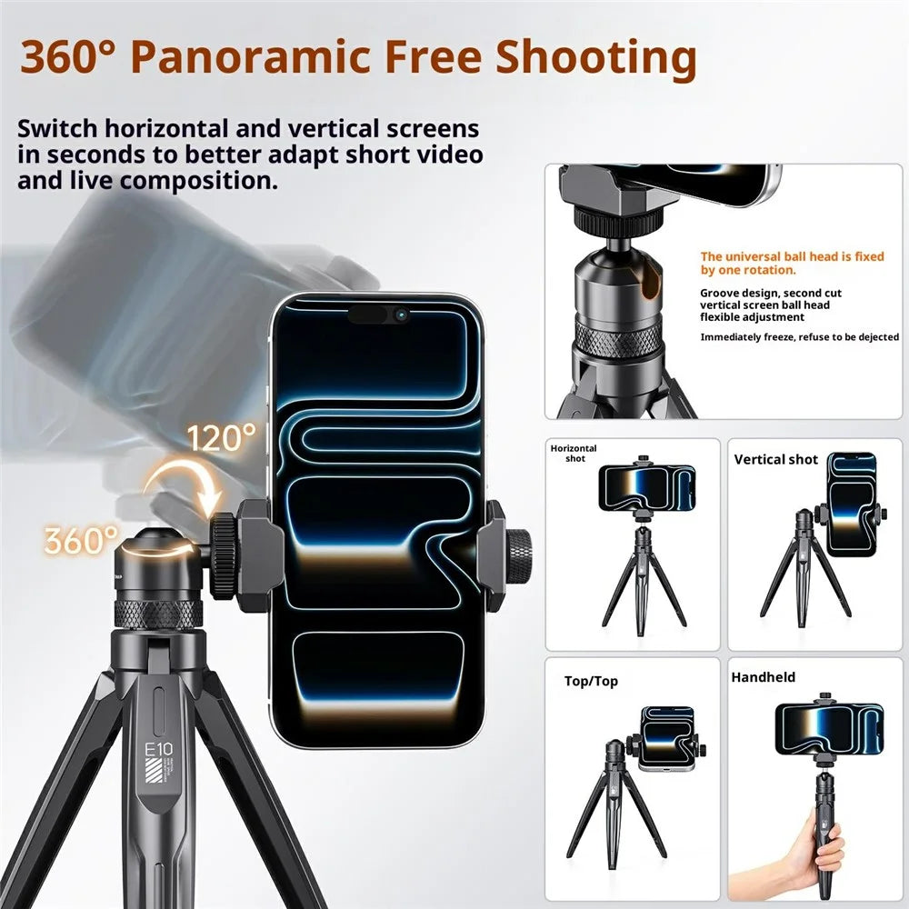 E10 Aluminum Alloy Tripod for Smartphones Action Cameras Desktop Stand Handheld Selfie Stick - Orange - 7