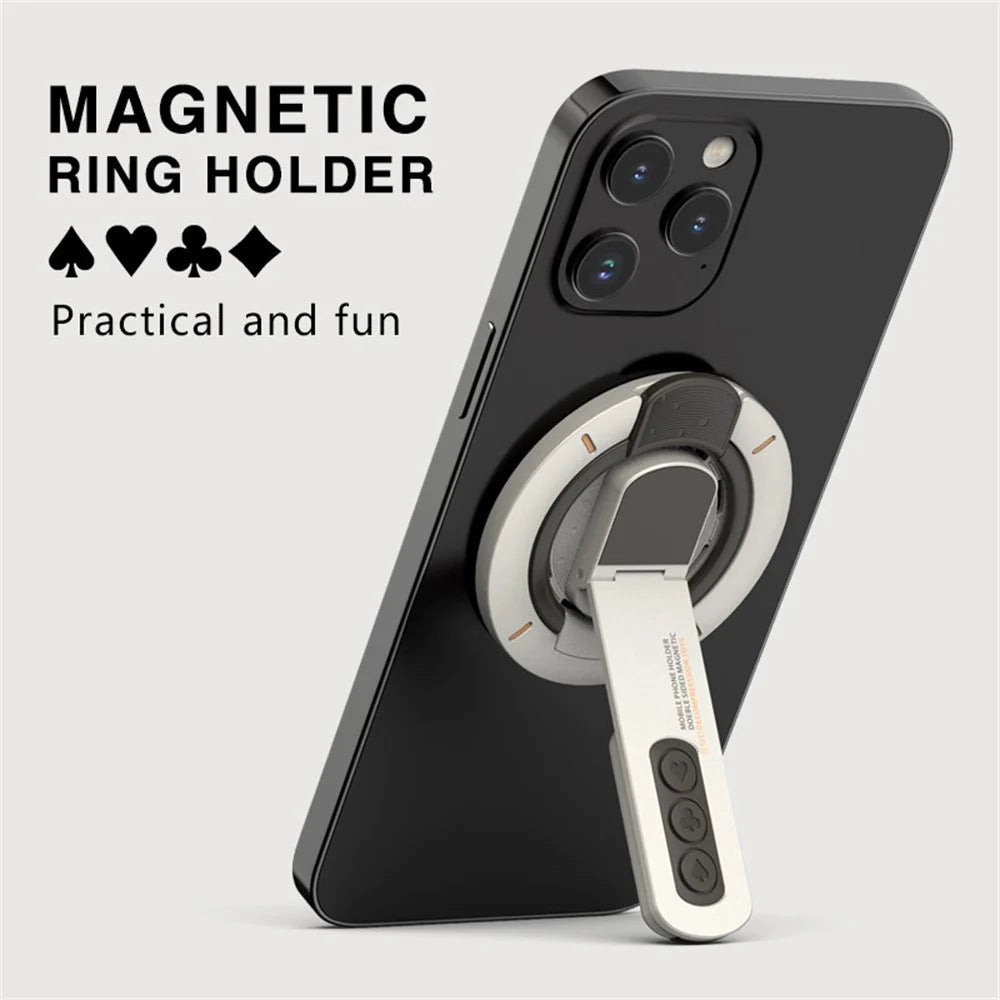 Dual Sided Magnetic Phone Kickstand 360 Degree Rotation Desktop Holder Stress Relief Zinc Alloy Phone Back Stand - White - 3