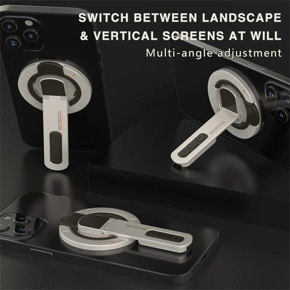 Dual Sided Magnetic Phone Kickstand 360 Degree Rotation Desktop Holder Stress Relief Zinc Alloy Phone Back Stand - White - 4