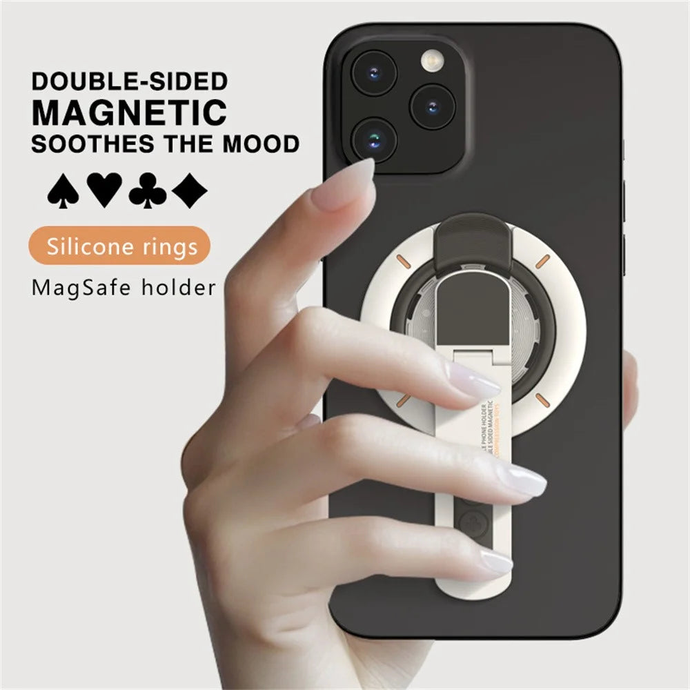 Dual Sided Magnetic Phone Kickstand 360 Degree Rotation Desktop Holder Stress Relief Zinc Alloy Phone Back Stand - White - 5